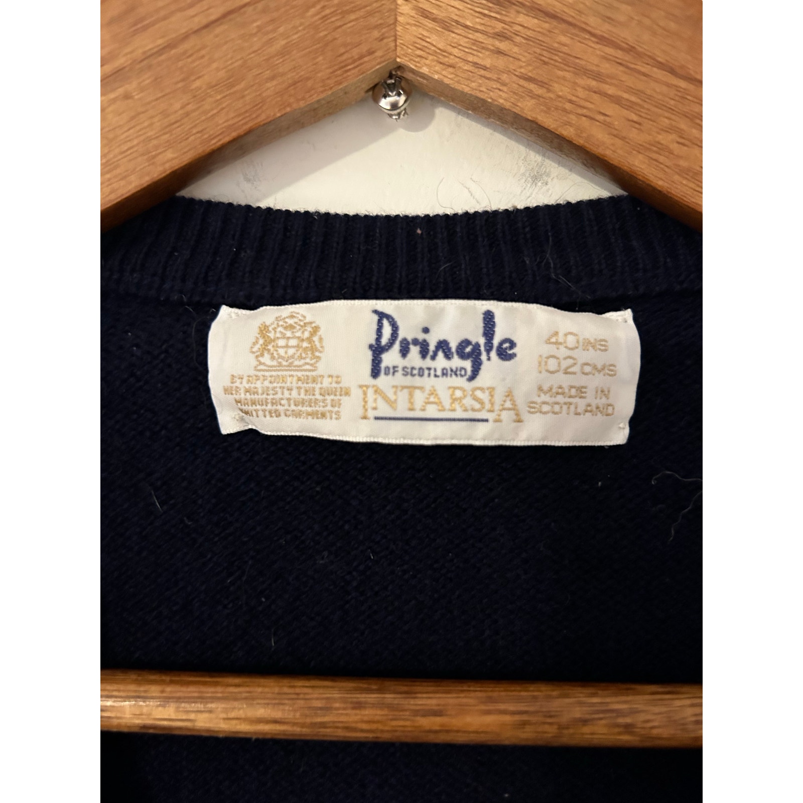 Vtg Pringle Of Scotland Intarsia Argyle Diamond Print Sweater 100% Cashmere Euc — image 5 of 7
